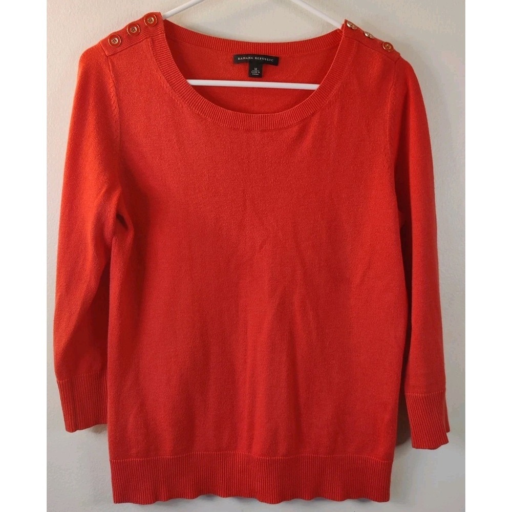 Banana Republic Women's 3/4 Sleeve Orange Shoulder Button Detail Sweater Size M